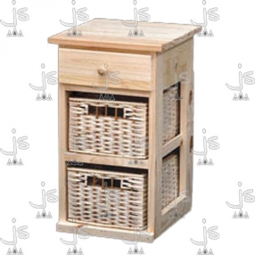 Ordenador de dos canastos de suncho con un cajón hecho de madera de pino. Fabricado por JS. Fábrica de muebles.