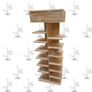 Botinero con un cajón y 14 estantes hecho de madera de pino. Fabricado por JS. Fábrica de muebles..