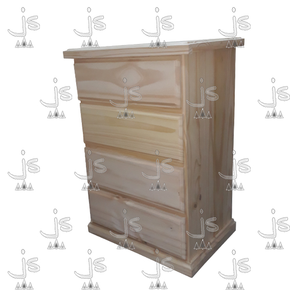 Chifonier eco de cuatro cajoneras hecho de madera de pino. Fabricado por JS. Fábrica de muebles.