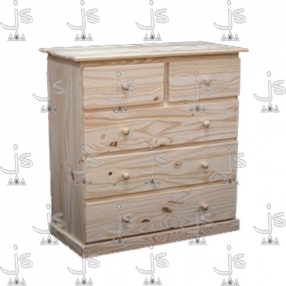 Comoda con dos cajones y tres cajoneras hecho de madera de pino. Fabricado por JS. Fábrica de muebles.