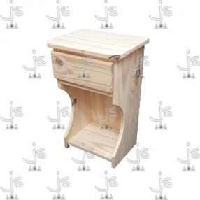 Mesa de luz de un cajon sin corredera con un estante zapatero hecho de madera de pino. Fabricado por JS. Fábrica de muebles.