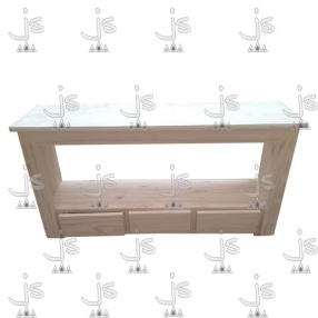 Mesa LCD de 3 cajones con dos estantes hecho de madera de pino. Fabricado por JS. Fábrica de muebles.