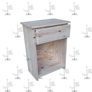 Mesa de luz eco recta con un estante y un cajón hecho de madera de pino. Fabricado por JS. Fábrica de muebles.