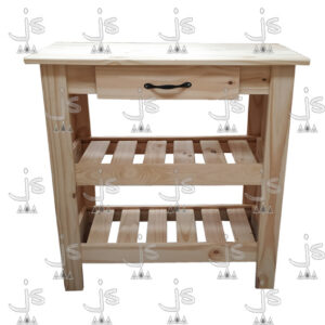 Mesa quesera campo 0.80 de cuatro patas con dos estantes y un cajón hecho de madera de pino. Fabricado por js. Fábrica dde muebles.