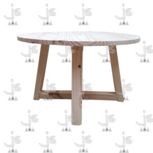 Mesa redonda Gervasoni de cuatro patas hecho de madera de pino. Fabricado por JS. Fábrica de muebles.
