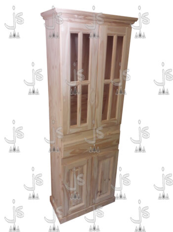 Cristalero 0.60 con dos puertas vidriera un cajón y dos puertas hecho de madera de pino. Fabricado por JS. Fábrica de muebles.