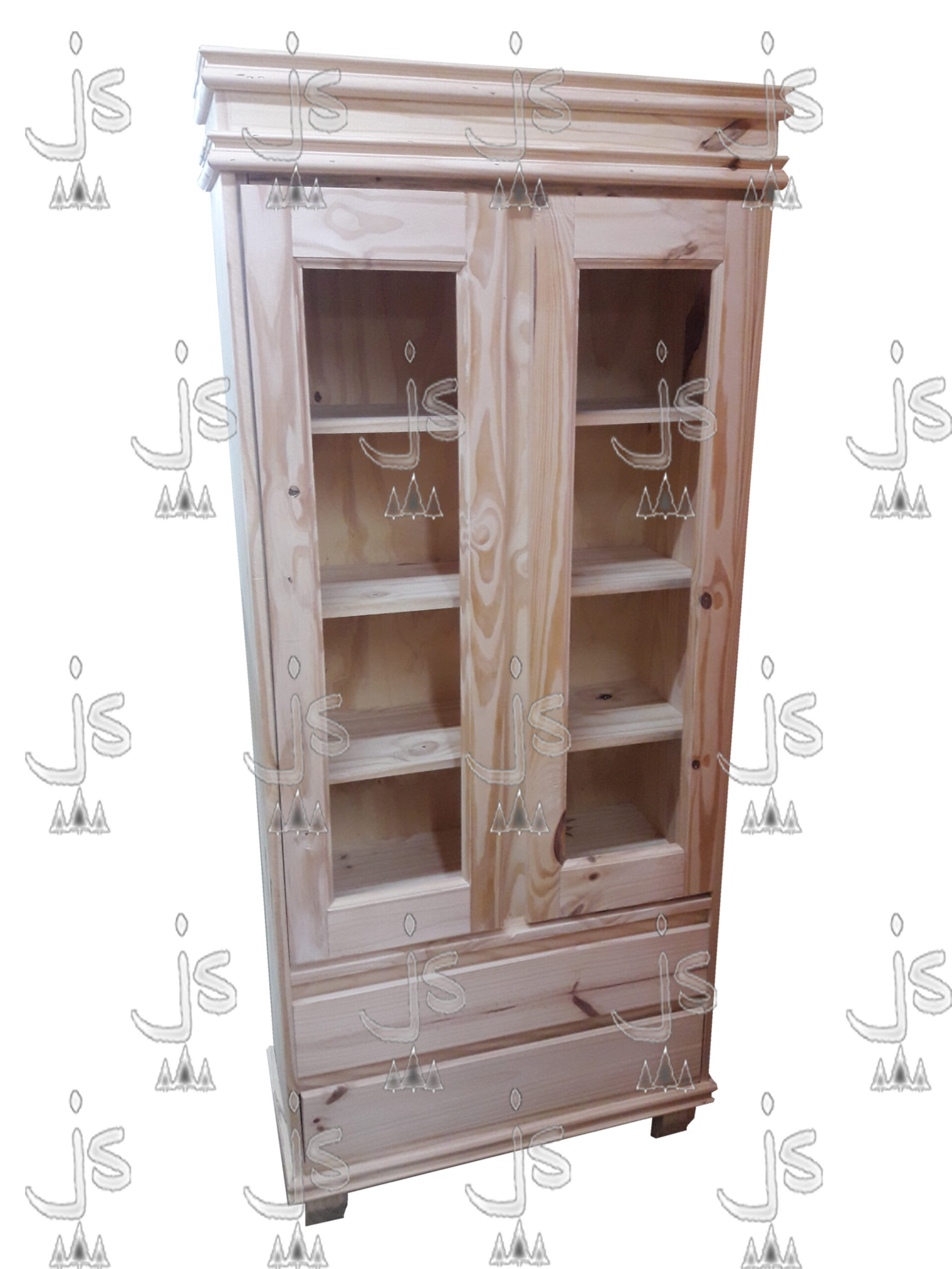 Cristalero vajillero doble puerta vajillera con dos cajones hecho de madera de pino. Fabricado por JS. Fábrica de muebles.