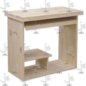 Mesa PC reforzada con porta teclados y apoya pies hecho de madera de pino. Fabricado por JS. Fábrica de muebles.