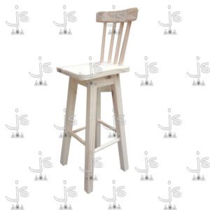 Taburete de patas rectas con respaldo en X y asiento cuadrado hecho de madera de pino. Fabricado por JS. Fábrica de muebles.
