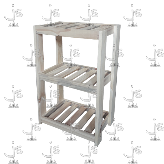 Toallero desarnable de tres estantes con cuatro patas de madera de pino. Fabricado por JS fábrica de muebles.