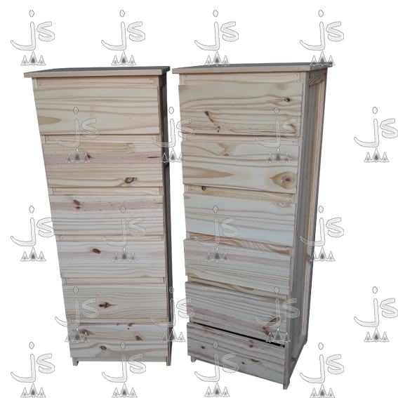 Chifonier de seis cajones de madera de pino. Fabricado por JS. Fábrica de muebles.