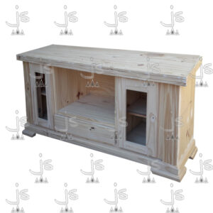 Mesa LCD roma de cuatro patas un cajon y dos puertas vidriera hecho de madera de pino. Fabricado por JS. Fábrica de muebles.